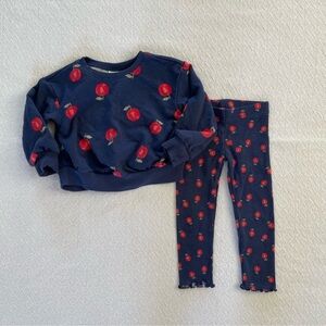Carter’s Two Piece Apple and Navy Blue Sweatshirt and Leggings Set